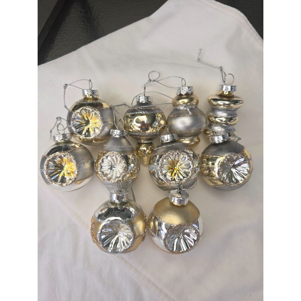 RAZ Imports Vintage Reflector Ornaments Silver/Gold Glass Set of 10 Christmas
